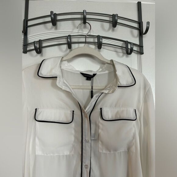 HaoDuoYi blouse women’s XL button down top black‎ white NWT - Picture 3 of 13